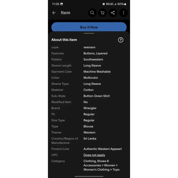 Vintage 1970s Wrangler Western SW Country Button Down Shirt Women's Size Small - Picture 6 of 6